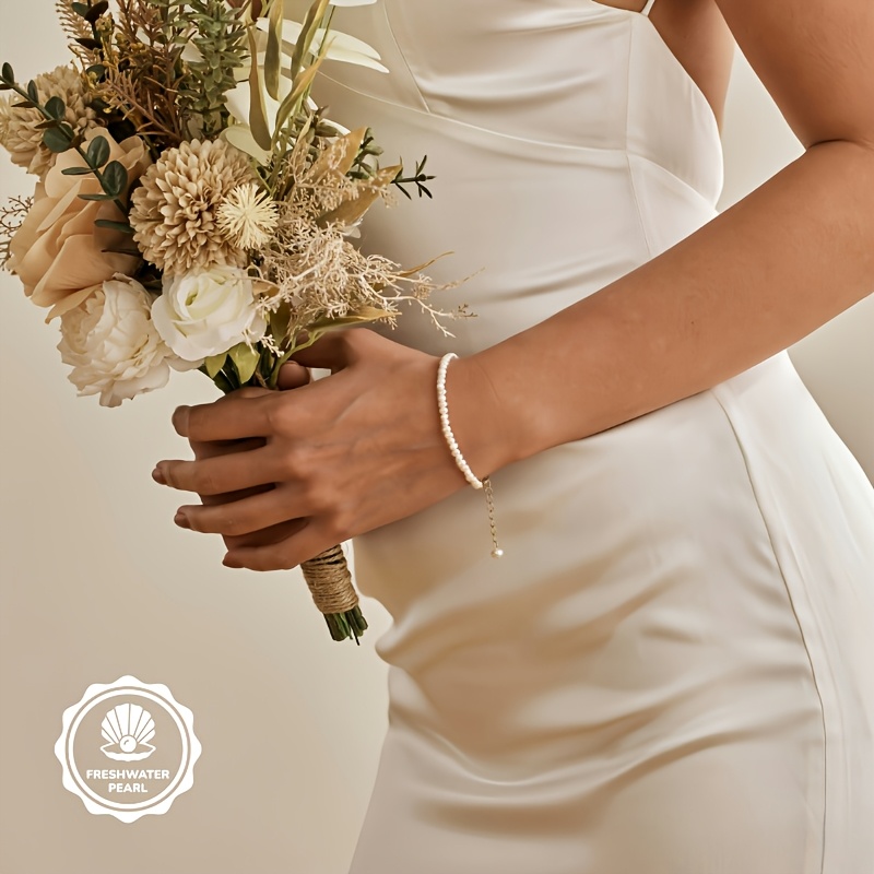 Bridal Freshwater Pearls Bracelet 3 4mm with Chain Extender
